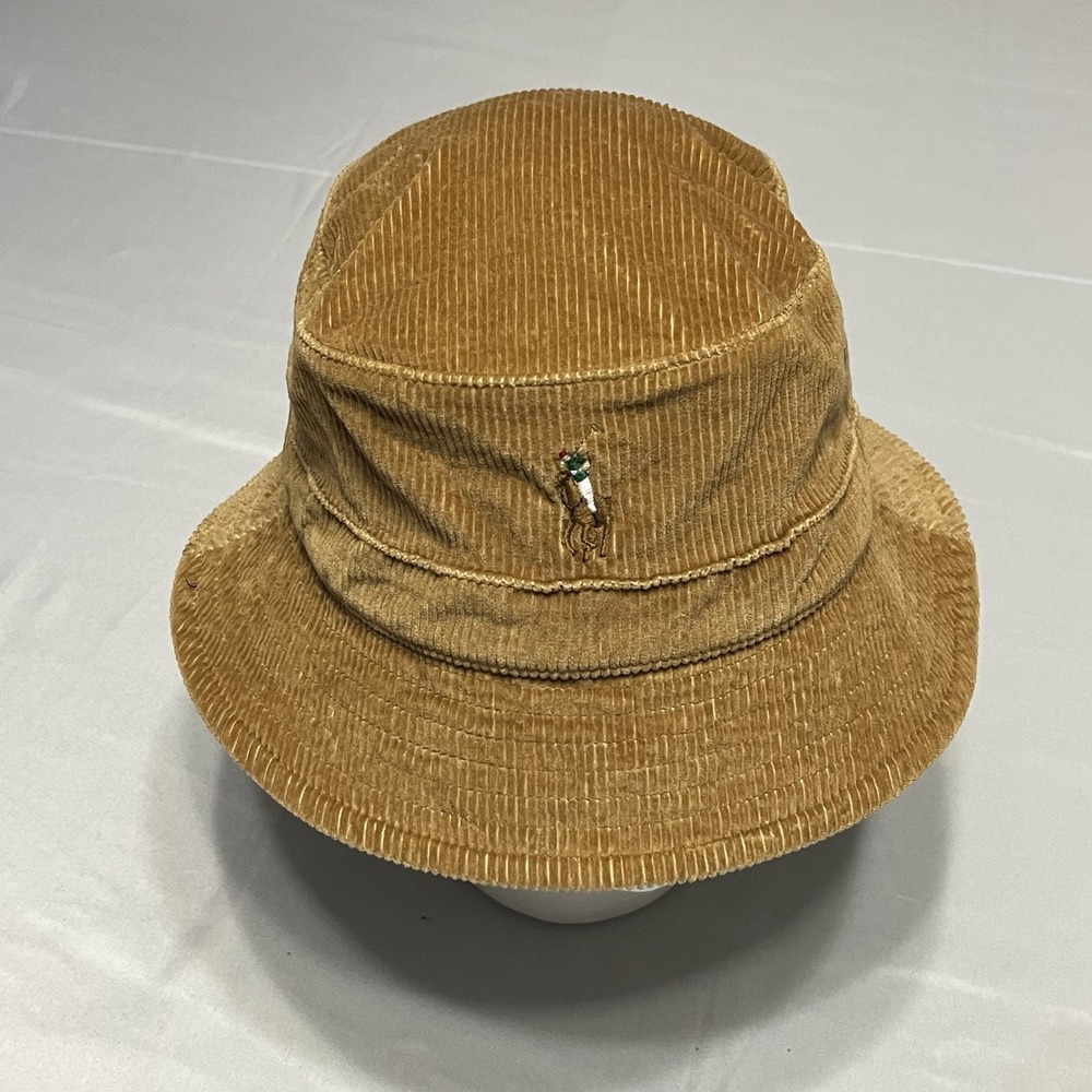 Polo Ralph Lauren Tan Corduroy Bucket Hat Size S/M Embroidered Pony Logo